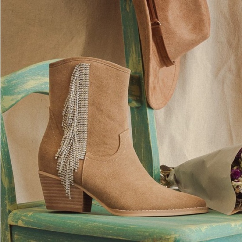 Rhinestone Fringe Ankle Cowboy Boots